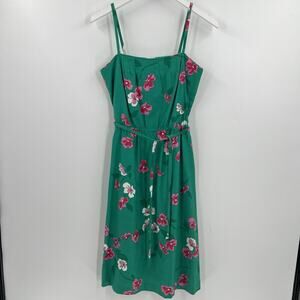 Vintage Malia Honolulu Hawaiian Floral Tropical Midi Dress Tie Belt Green Size 8